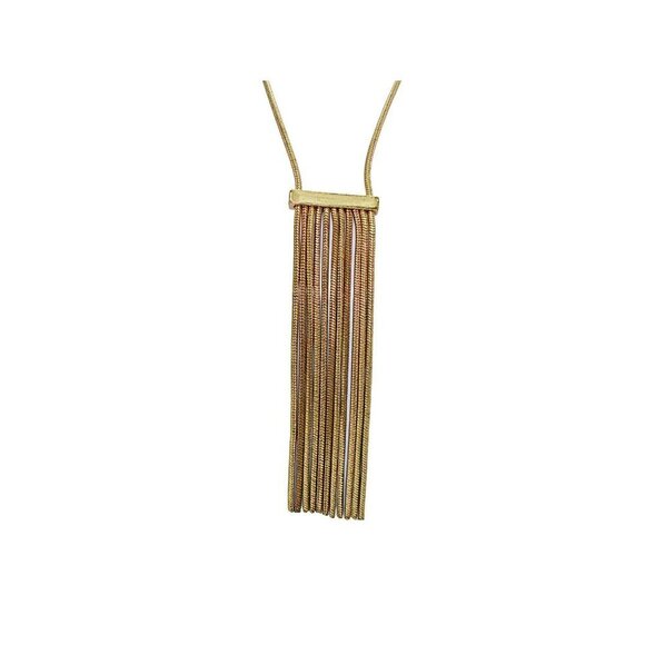 Tassel Fringe Waterfall Pendant Necklace 20" Gold Plated Minimalist - Picture 2 of 10
